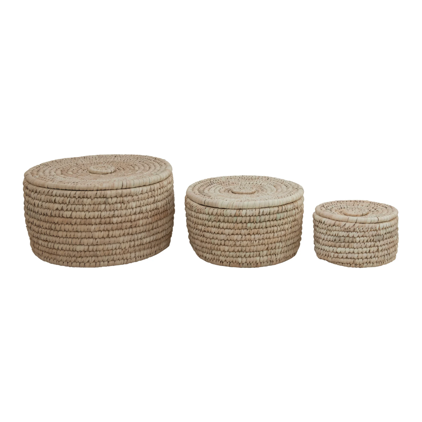 Hand-Woven Baskets with Lids Set