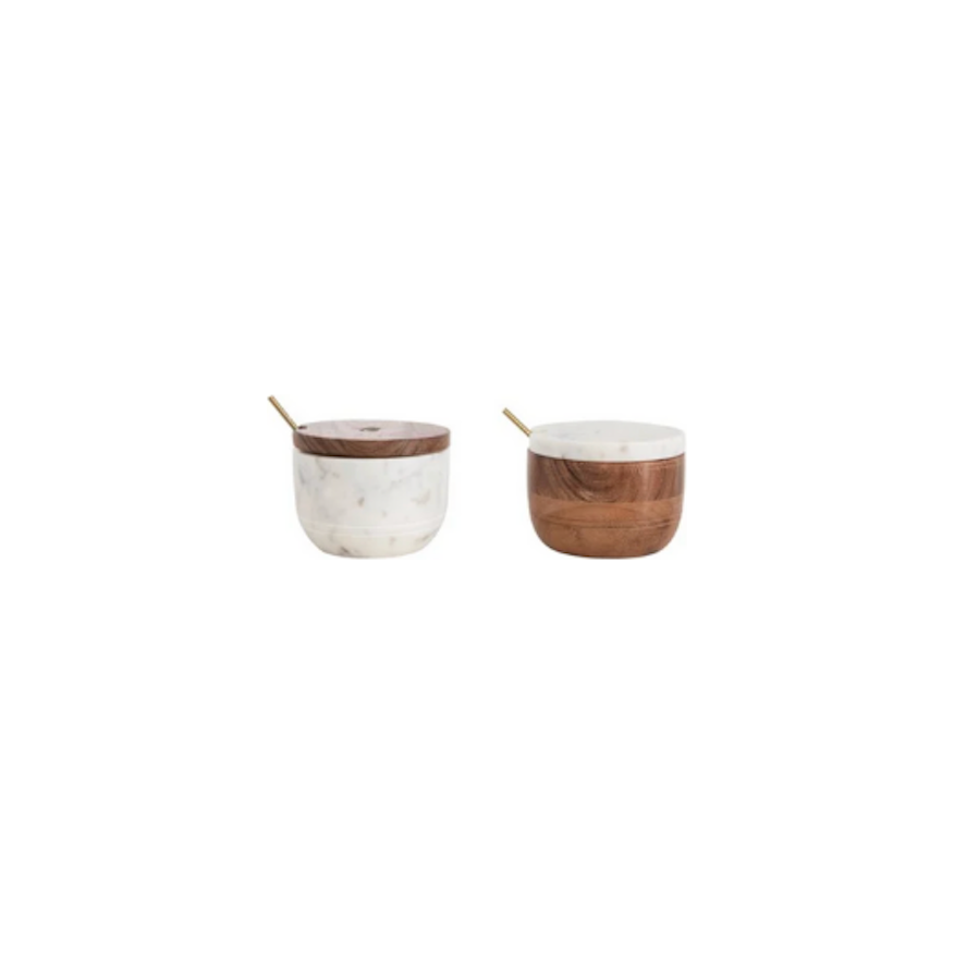 Marble and Wood Bowl Set